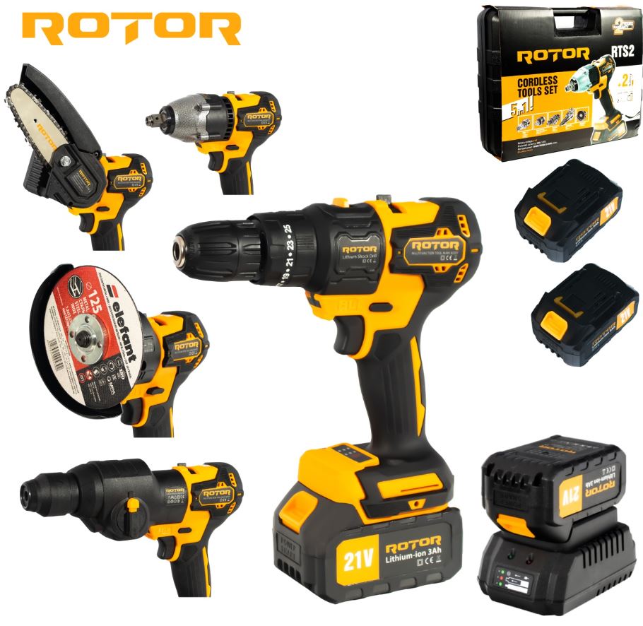 Multifunctional 5 in 1 pe acumulator ROTOR RTS2 , 24000 rot/min, 21V/3Ah, Brushless